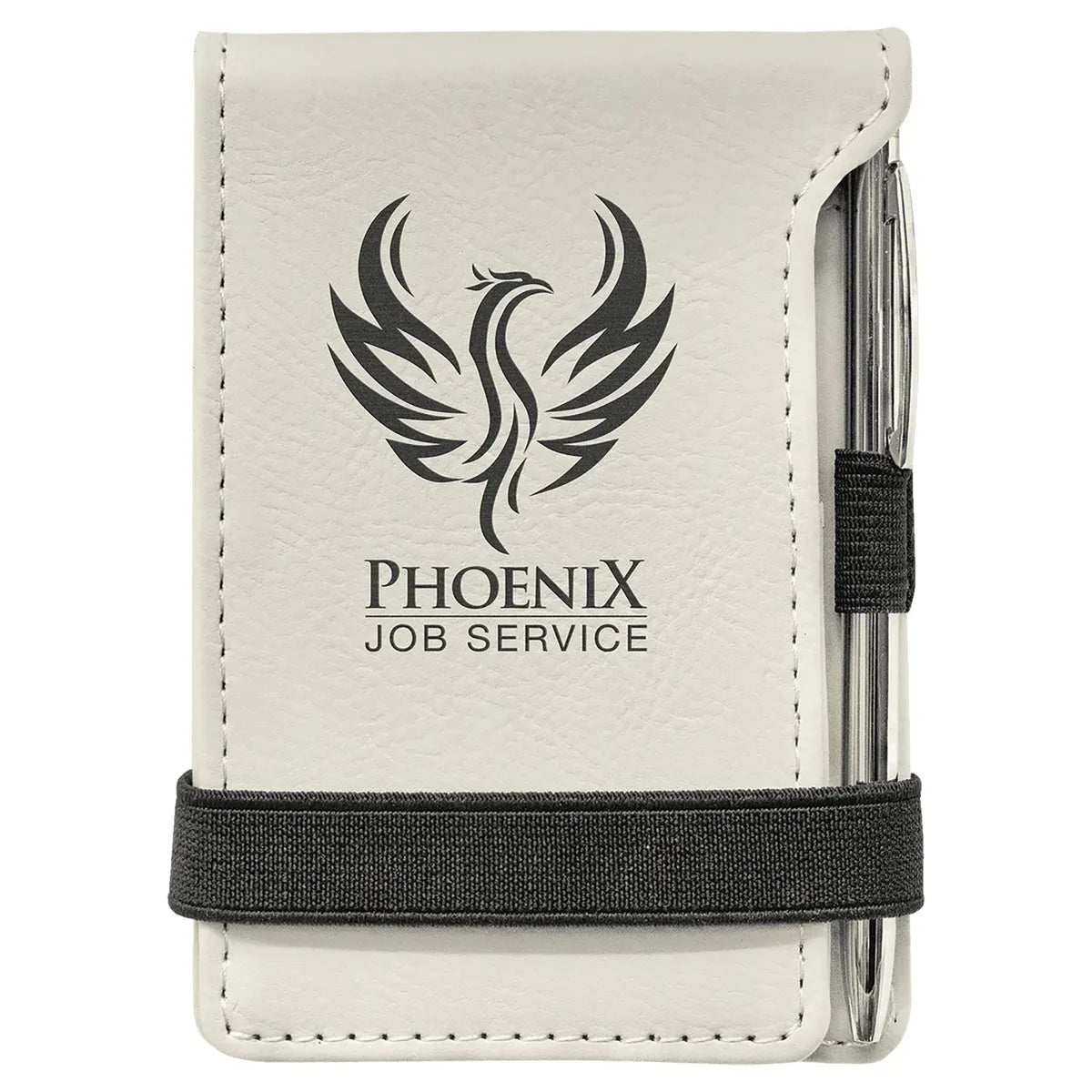 White 3 1/4" x 4 3/4" Laserable Leatherette Mini Notepad with Pen