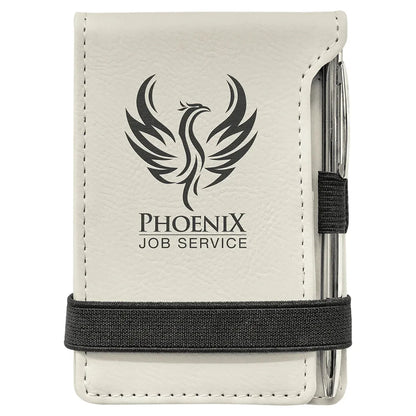 White 3 1/4" x 4 3/4" Laserable Leatherette Mini Notepad with Pen