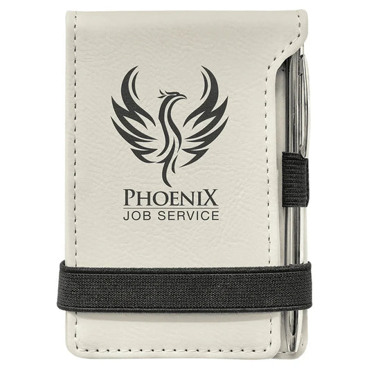 White 3 1/4" x 4 3/4" Laserable Leatherette Mini Notepad with Pen
