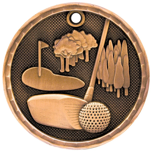 Antique Bronze 2" 3D Golf Medal