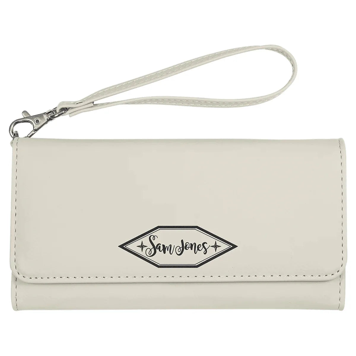 White 7 1/2" x 4" Laserable Leatherette Wallet with Strap