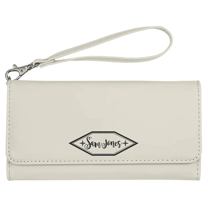 White 7 1/2" x 4" Laserable Leatherette Wallet with Strap