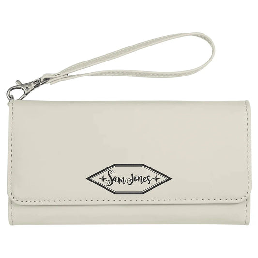 White 7 1/2" x 4" Laserable Leatherette Wallet with Strap