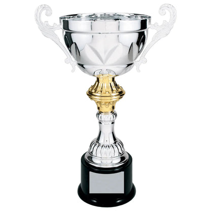 Silver 14 1/2" Completed Metal Cup Trophy on Plastic Base