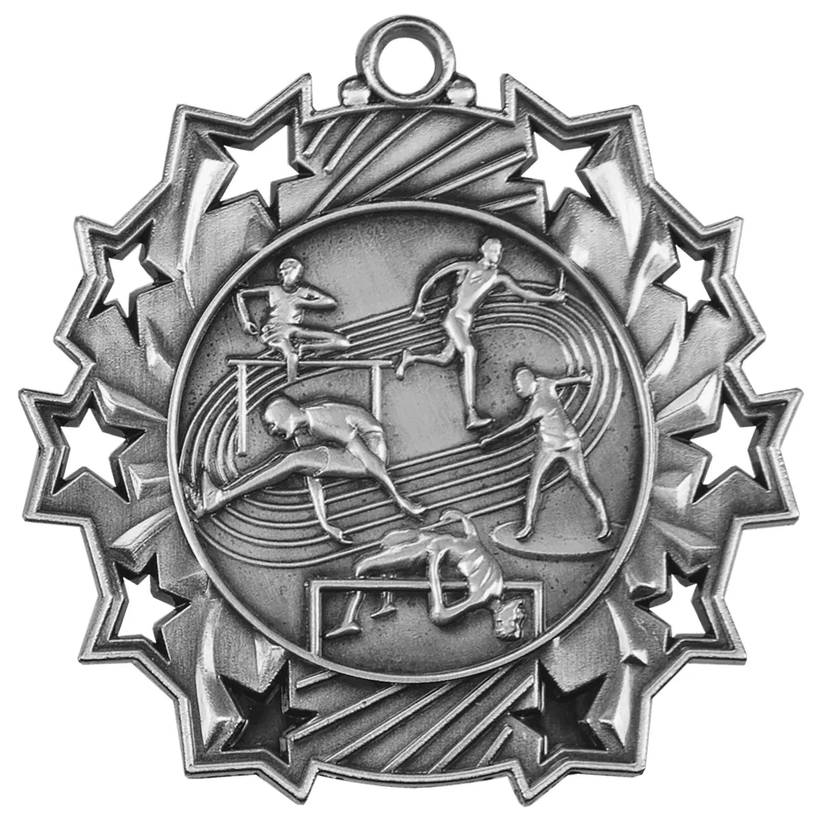 Antique Silver 2 1/4" Track & Field Ten Star Medal