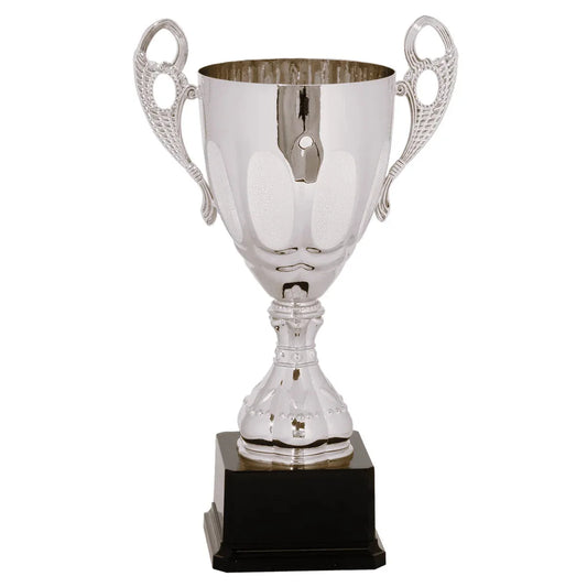Silver 3 13" Completed Metal Cup Trophy on Plastic Base