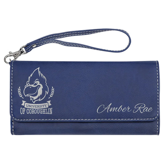 Blue/Silver 7 1/2" x 4" Laserable Leatherette Wallet with Strap