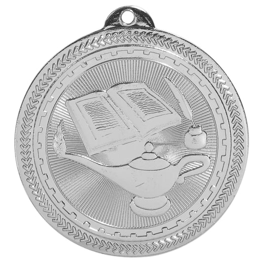 Bright Silver 2" Lamp of Knowledge Laserable BriteLazer Medal