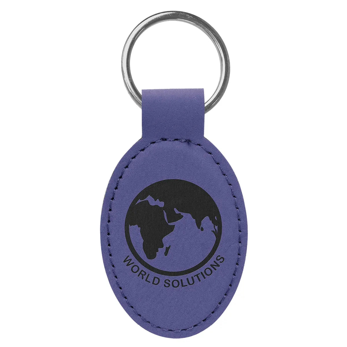 Purple 3" x 1 3/4" Laserable Leatherette Oval Keychain