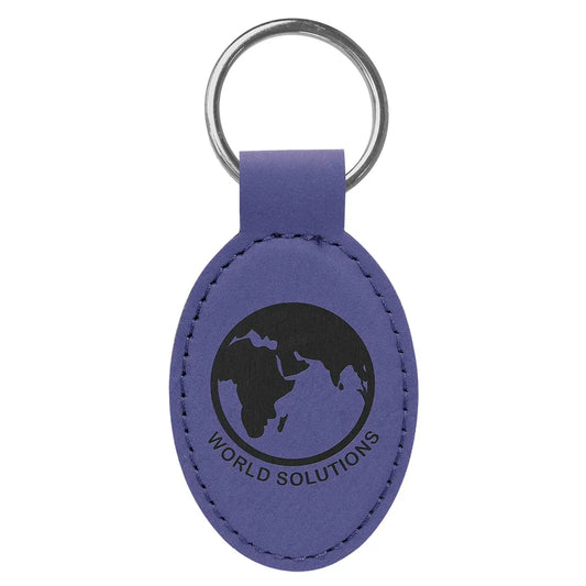 Purple 3" x 1 3/4" Laserable Leatherette Oval Keychain