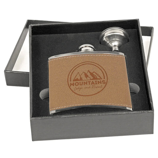 Black 2 6 oz. Leather Flask Set in Presentation Box