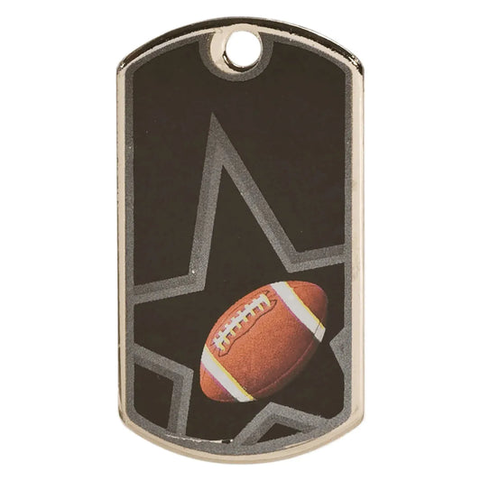 2" Black/Silver Football Laserable Star Dog Tag