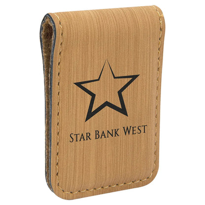 Bamboo 1 3/4" x 2 1/2" Laserable Leatherette Money Clip