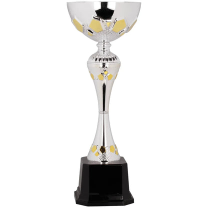 Silver/Gold 14 1/2" Completed Metal Cup Trophy on Plastic Base