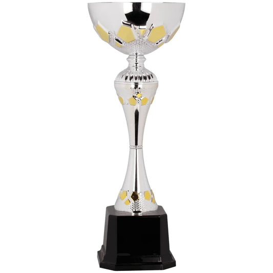 Silver/Gold 14 1/2" Completed Metal Cup Trophy on Plastic Base