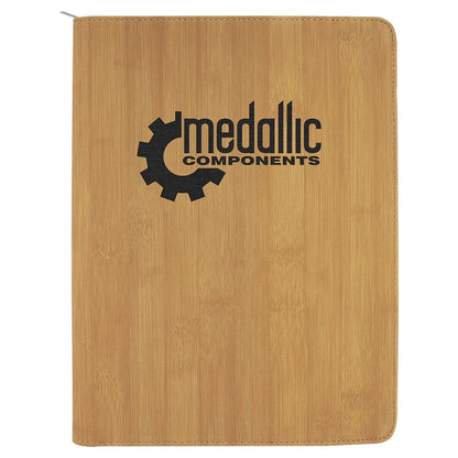 Bamboo 9 1/2" x 12" with Zipper Laserable Leatherette Portfolio with Notepad