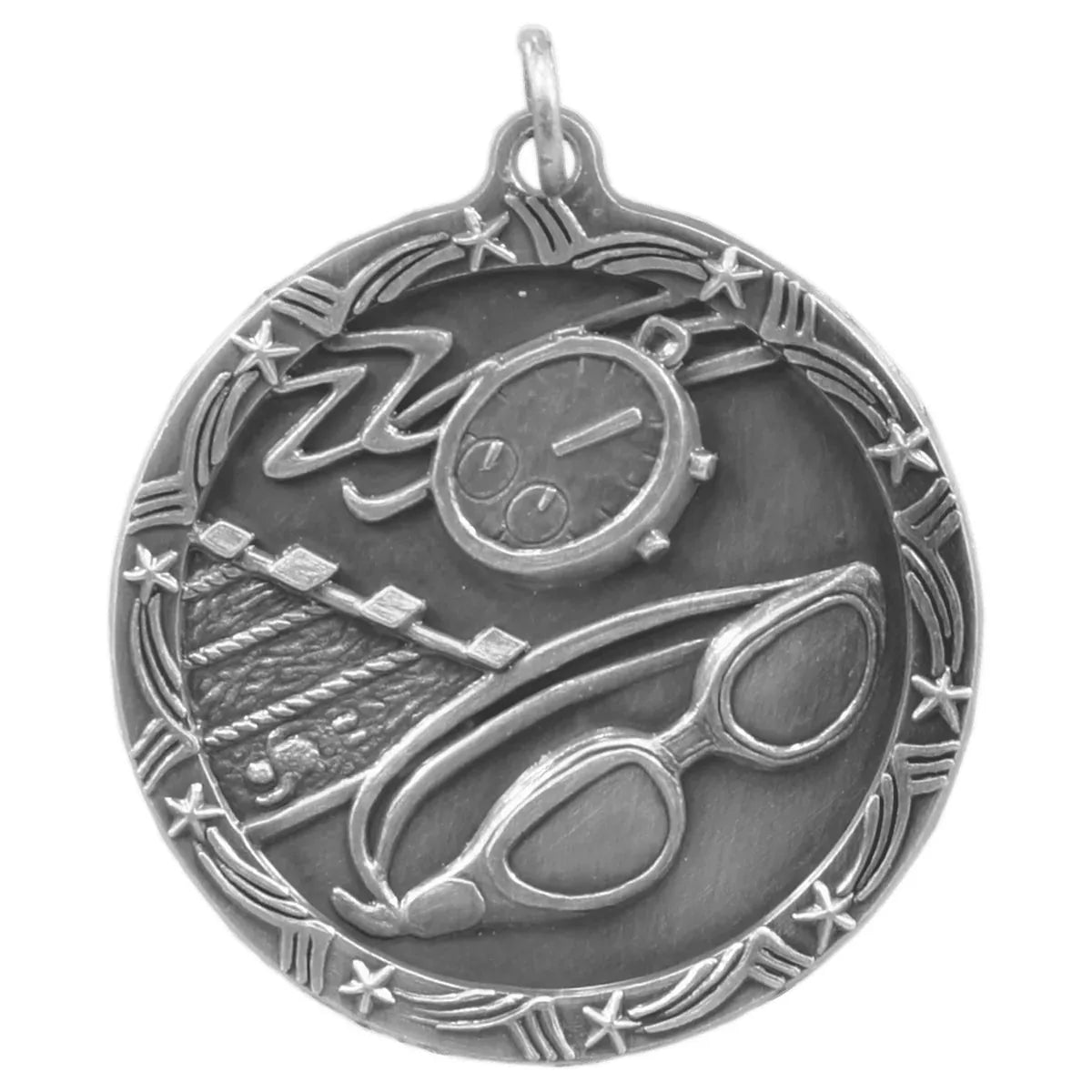 Antique Silver 1 3/4" Swimming Shooting Star Medal