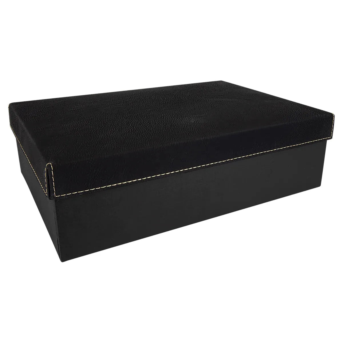 Custom Black/Gold Gift Box with Laserable Leatherette Lid (12" x 8") — Branded Gift Set | UV Print & Engraving
