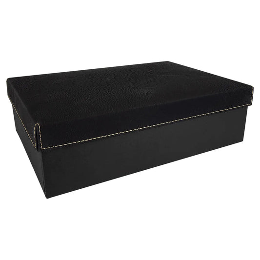Custom Black/Gold Gift Box with Laserable Leatherette Lid (12" x 8") — Branded Gift Set | UV Print & Engraving