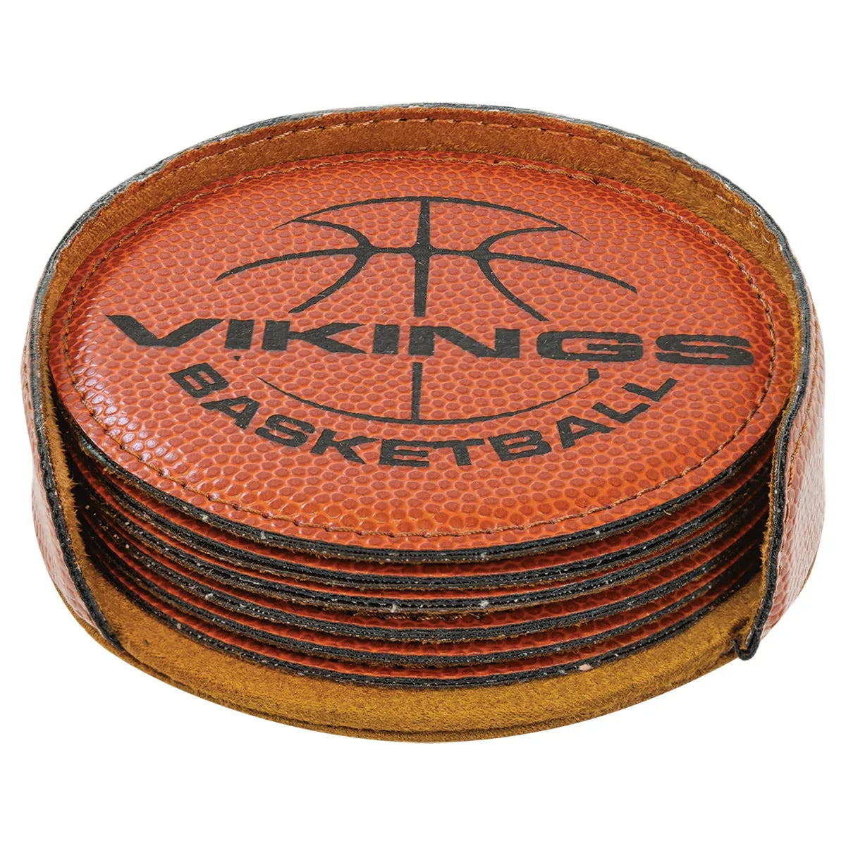 Basketball 4" Round Laserable Leatherette 6-Coaster Set