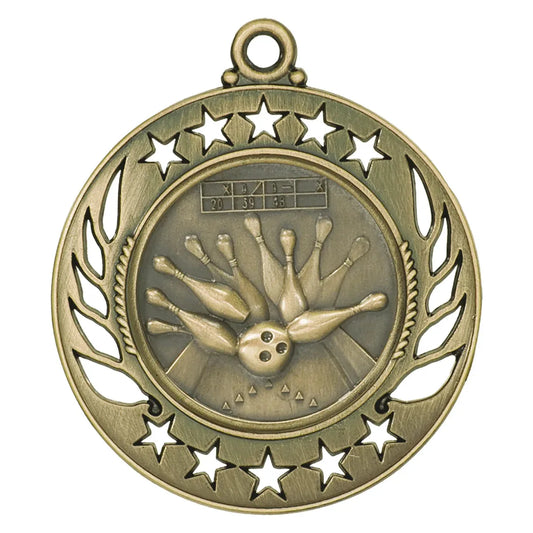 Antique Gold 2 1/4" Bowling Galaxy Medal