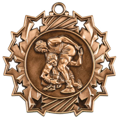 Antique Bronze 2 1/4" Wrestling Ten Star Medal