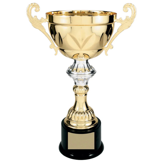 Gold 14 1/2" Completed Metal Cup Trophy on Plastic Base