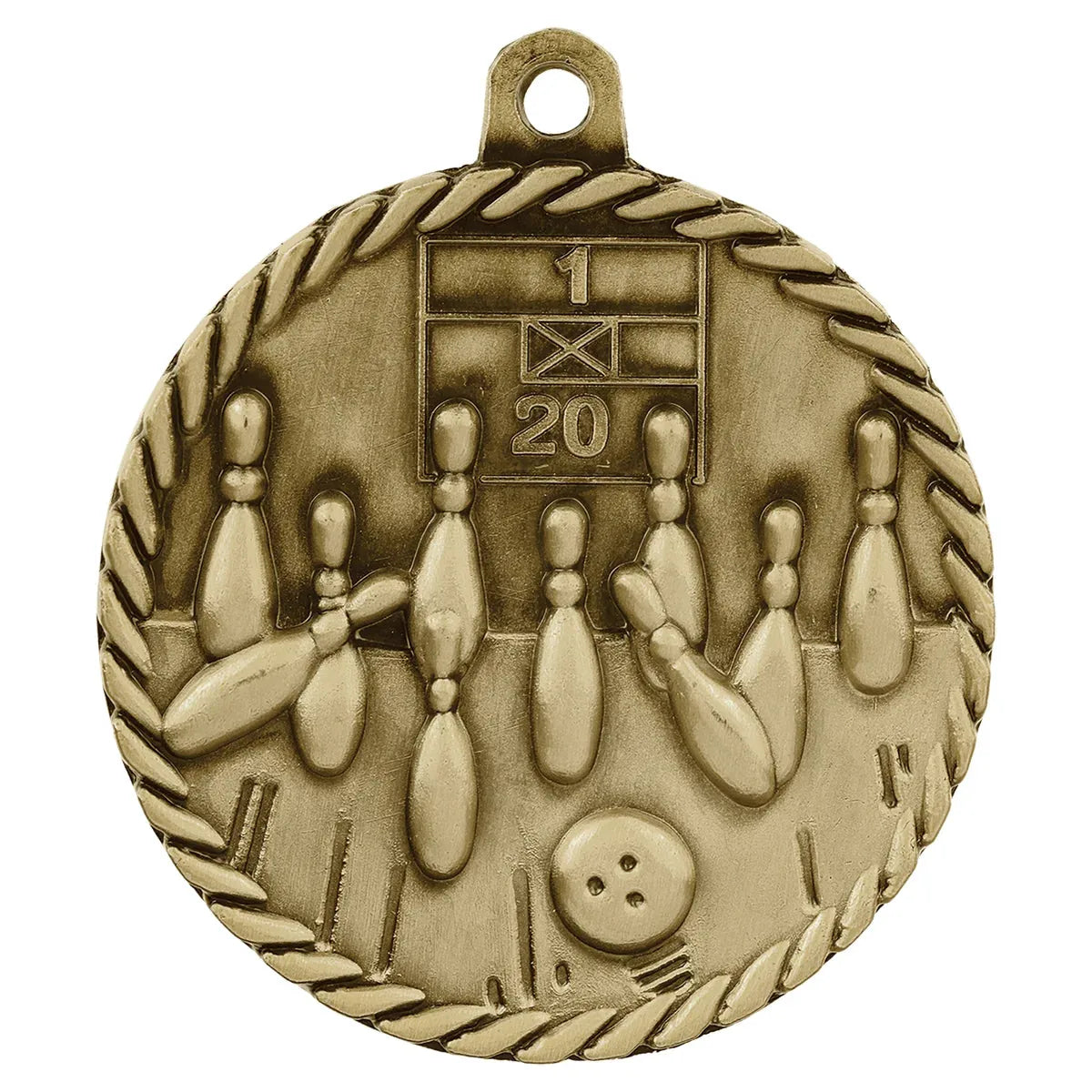 Antique Gold 2" Bowling High Relief Medal