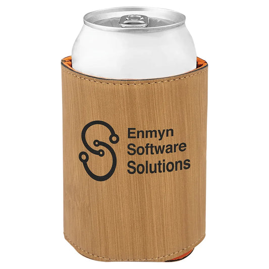Bamboo 3 3/4" Laserable Leatherette Beverage Holder