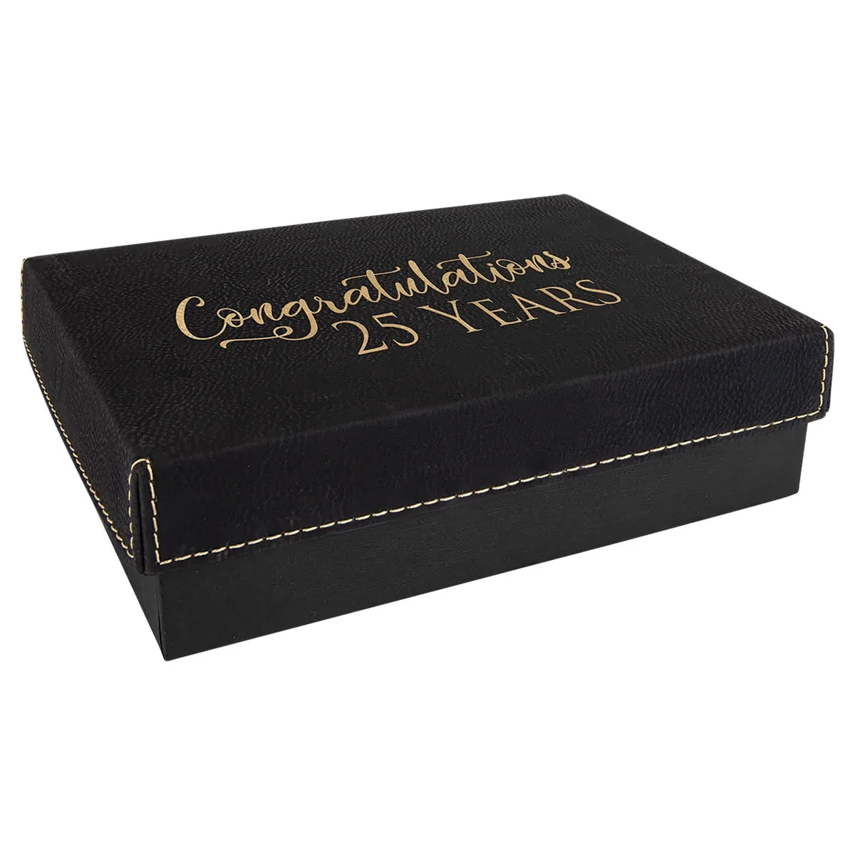 Black/Gold 7 3/8" x 5 3/4" Gift Box with Laserable Leatherette Lid