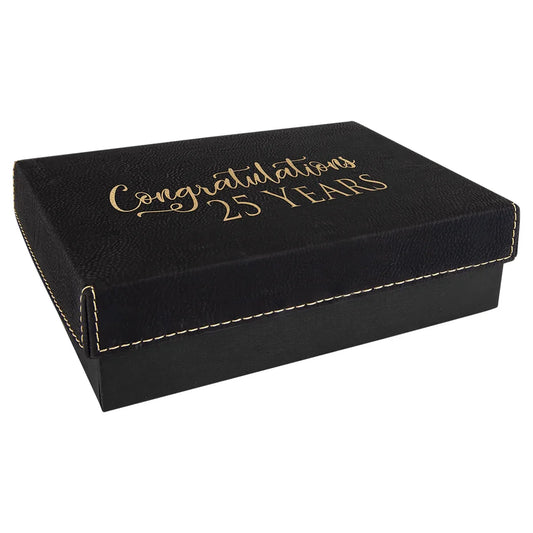 Black/Gold 7 3/8" x 5 3/4" Gift Box with Laserable Leatherette Lid