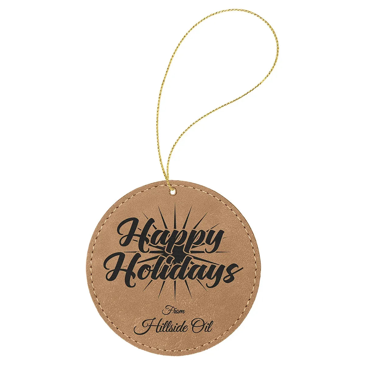 Light Brown Laserable Leatherette Round Ornament with Gold String
