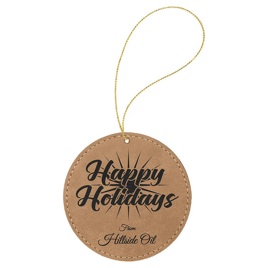 Light Brown Laserable Leatherette Round Ornament with Gold String