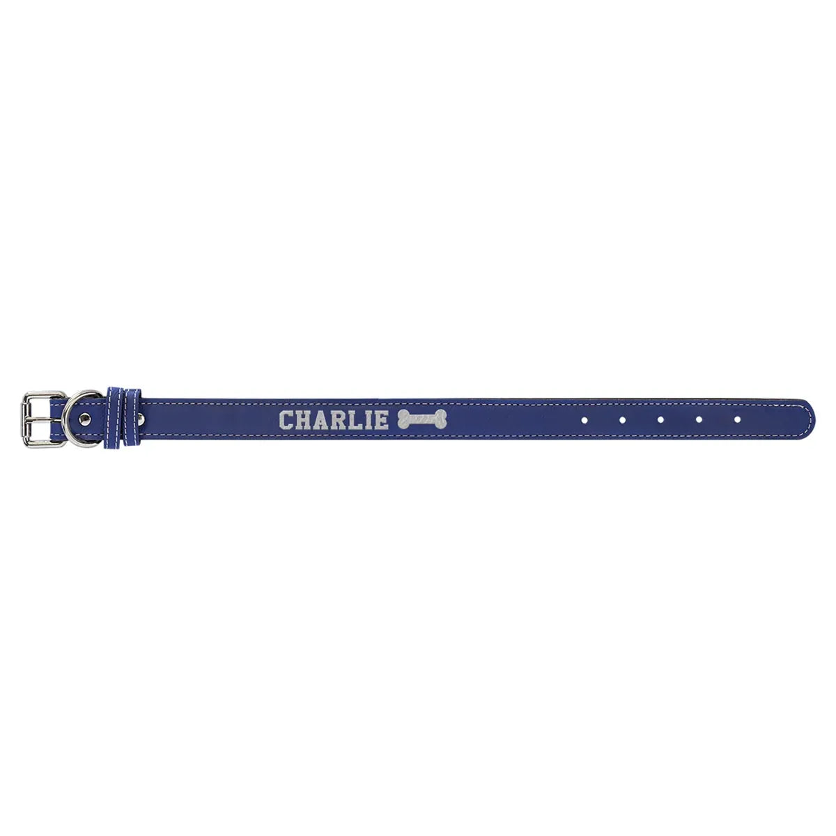 Blue/Silver Small 15" x 3/4" Laserable Leatherette Dog Collar