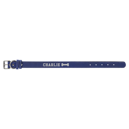Blue/Silver Small 15" x 3/4" Laserable Leatherette Dog Collar