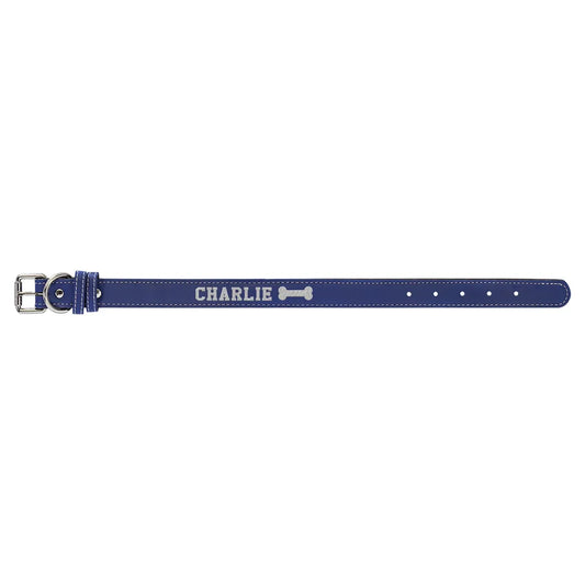 Blue/Silver Small 15" x 3/4" Laserable Leatherette Dog Collar
