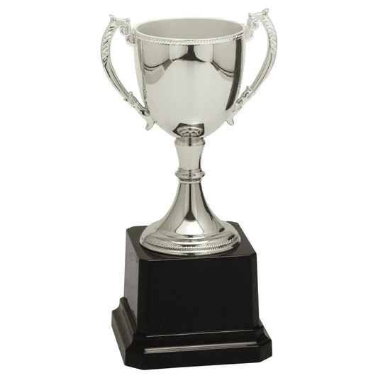 Silver Zinc Cup Trophy 6 3/4" — Custom Engraved | Fully Assembled & Boxed