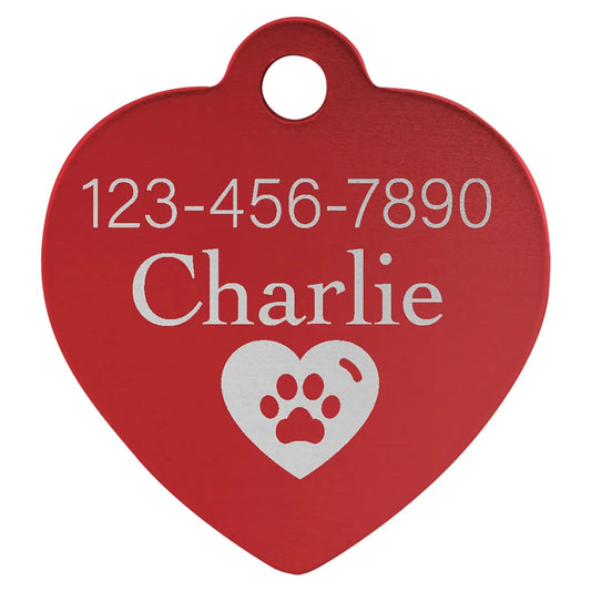 Red 1 1/4" x 1 1/4" Laserable Anodized Aluminum Heart Pet Tag