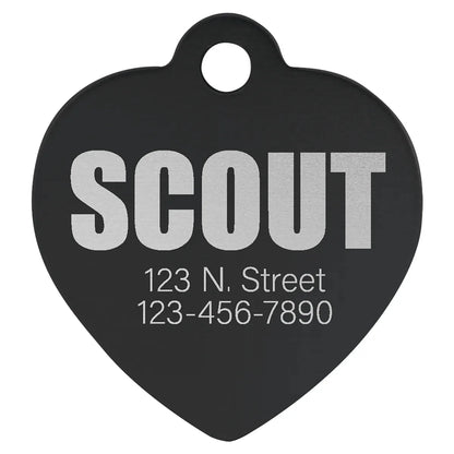 Black 1 1/4" x 1 1/4" Laserable Anodized Aluminum Heart Pet Tag