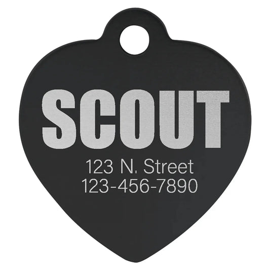 Black 1 1/4" x 1 1/4" Laserable Anodized Aluminum Heart Pet Tag