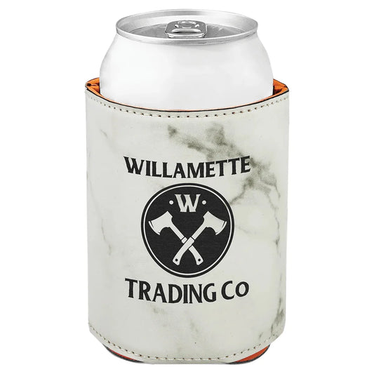 White Marble 3 3/4" Laserable Leatherette Beverage Holder