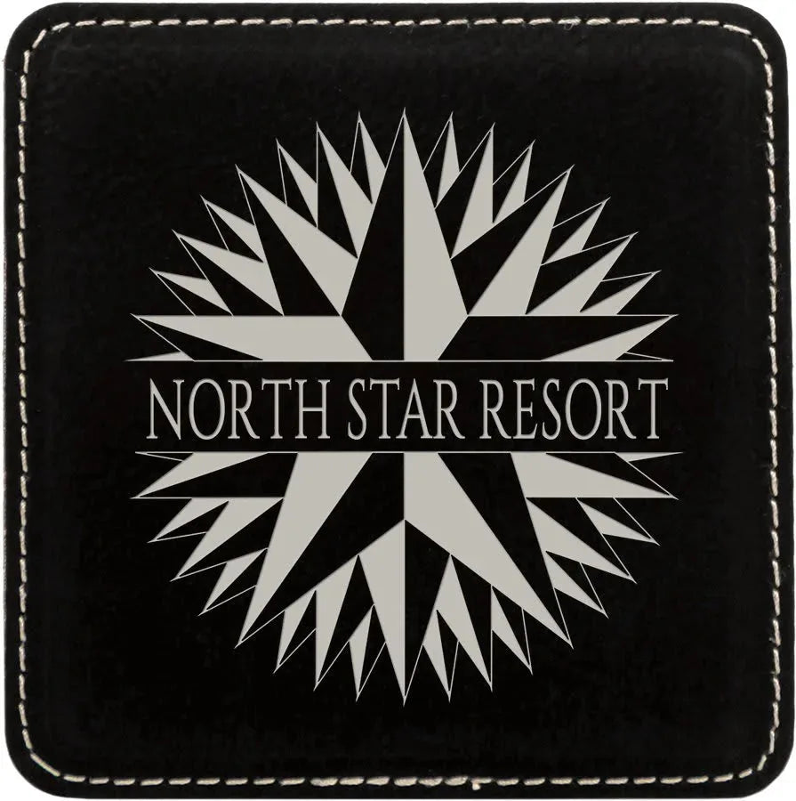 Black/Silver 4" x 4" Square Laserable Leatherette Coaster