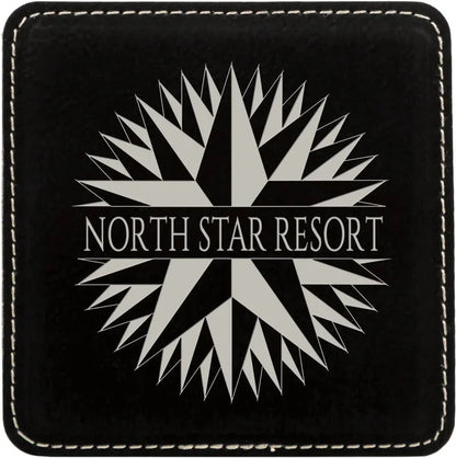 Black/Silver 4" x 4" Square Laserable Leatherette Coaster