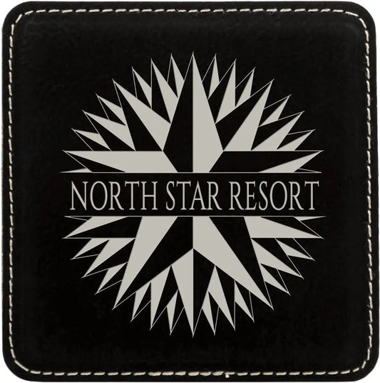 Black/Silver 4" x 4" Square Laserable Leatherette Coaster