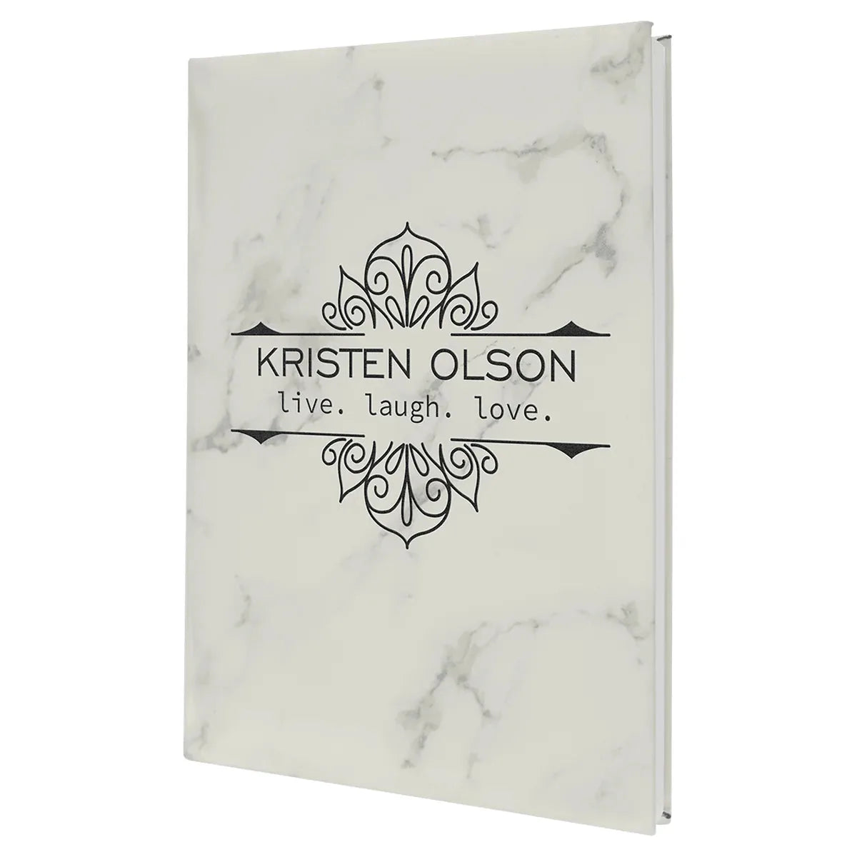 White Marble 7" x 9 3/4" Laserable Leatherette Journal with Lined Notepad
