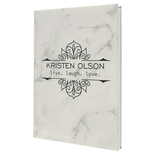 White Marble 7" x 9 3/4" Laserable Leatherette Journal with Lined Notepad