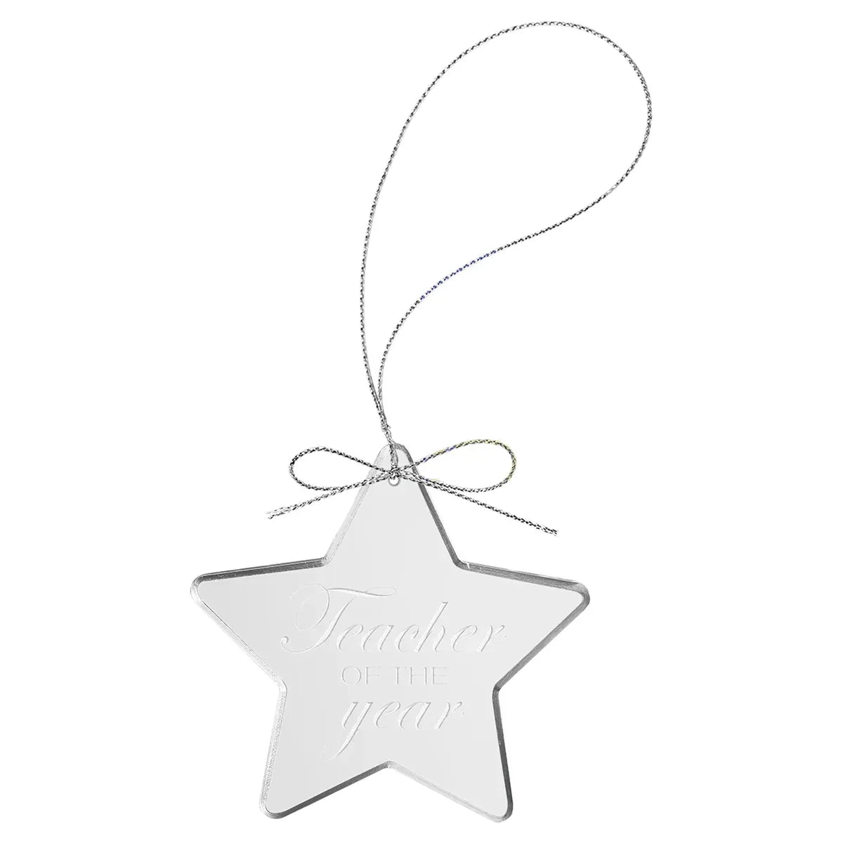 Clear Star Glass Ornament with Silver 3 1/4" String