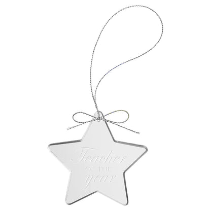 Clear Star Glass Ornament with Silver 3 1/4" String