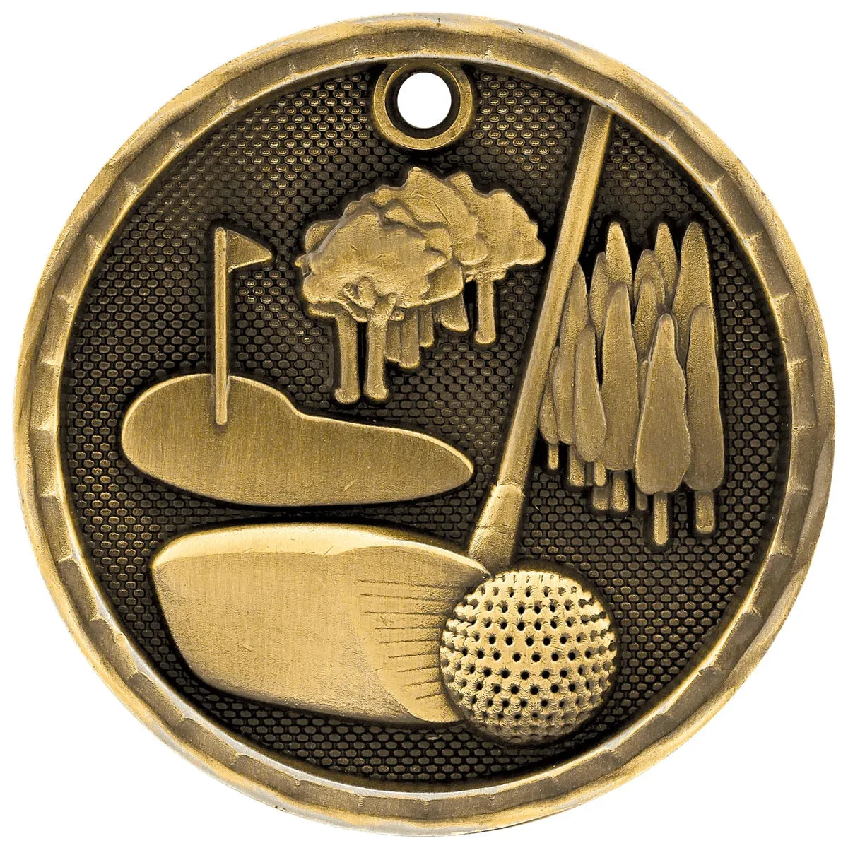 Antique Gold 2" 3D Golf Medal