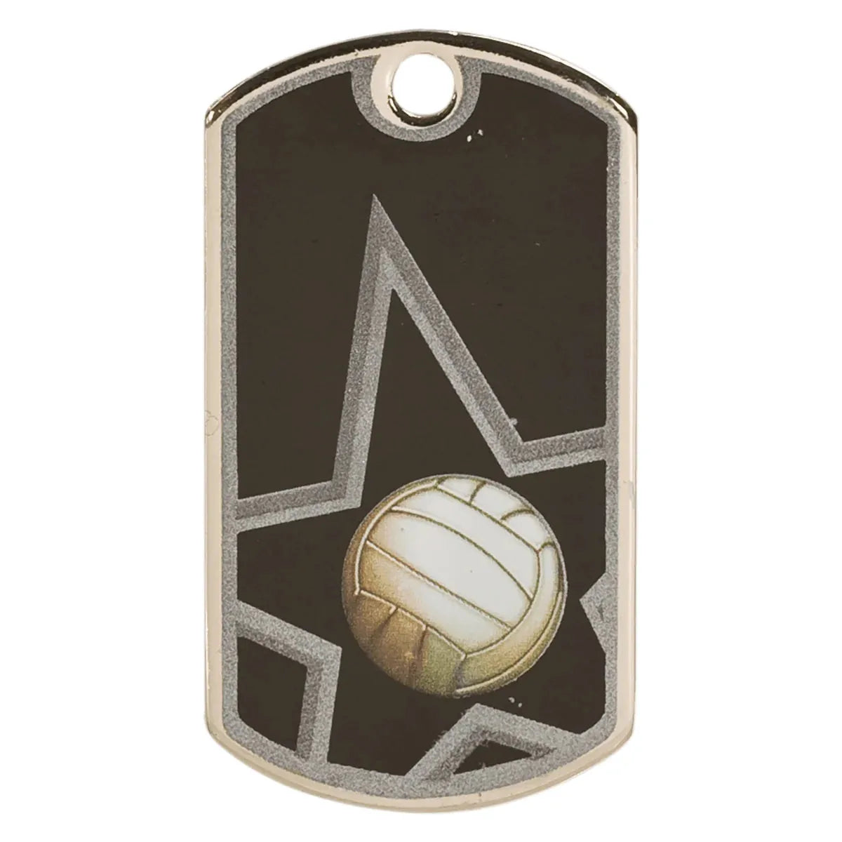 2" Black/Silver Volleyball Laserable Star Dog Tag